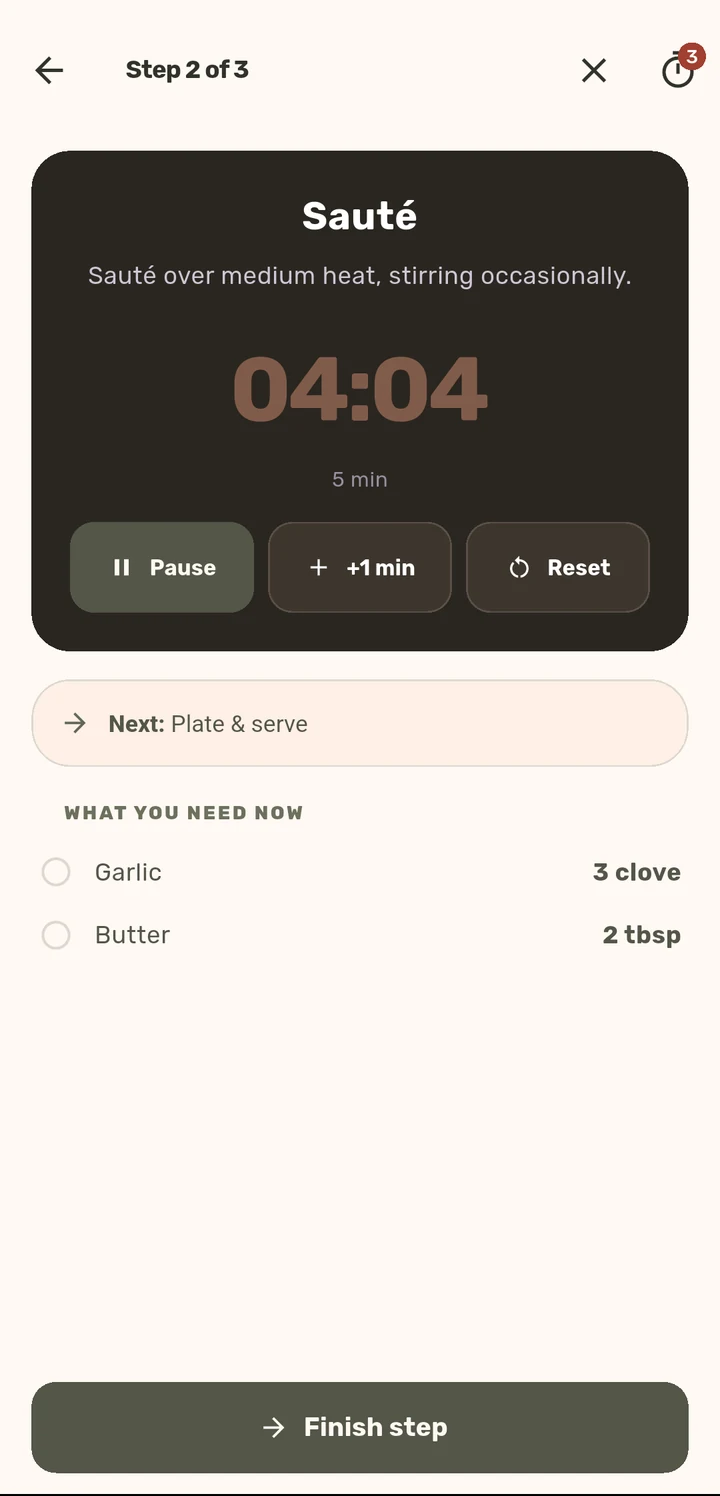 Guided Cook Mode in the ChopCue app