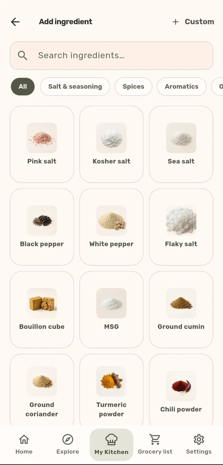 One-tap ingredient picker in the ChopCue app
