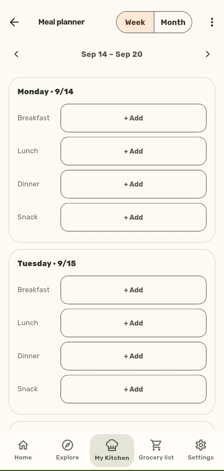 Meal planner in the ChopCue app