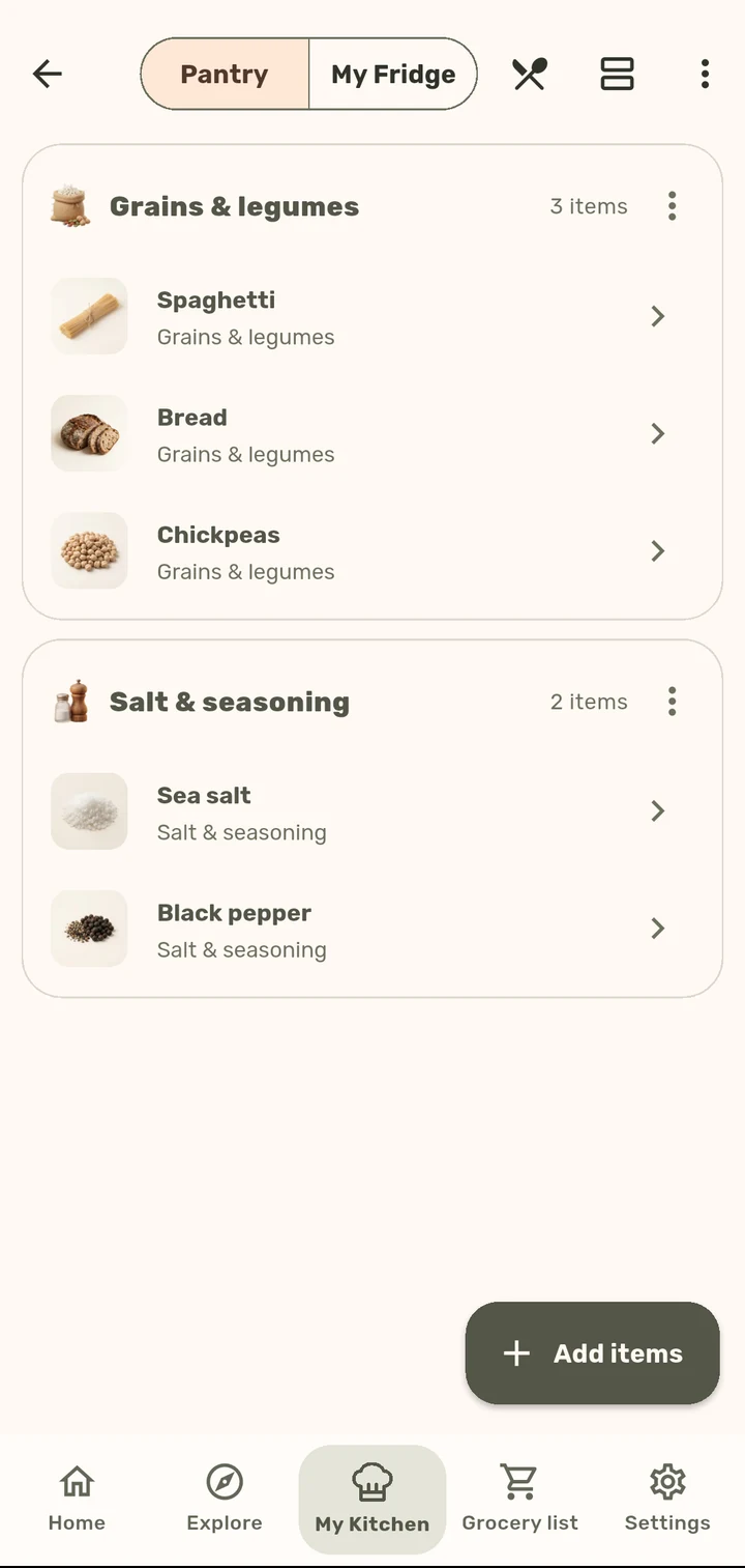 Pantry & My Fridge in the ChopCue app