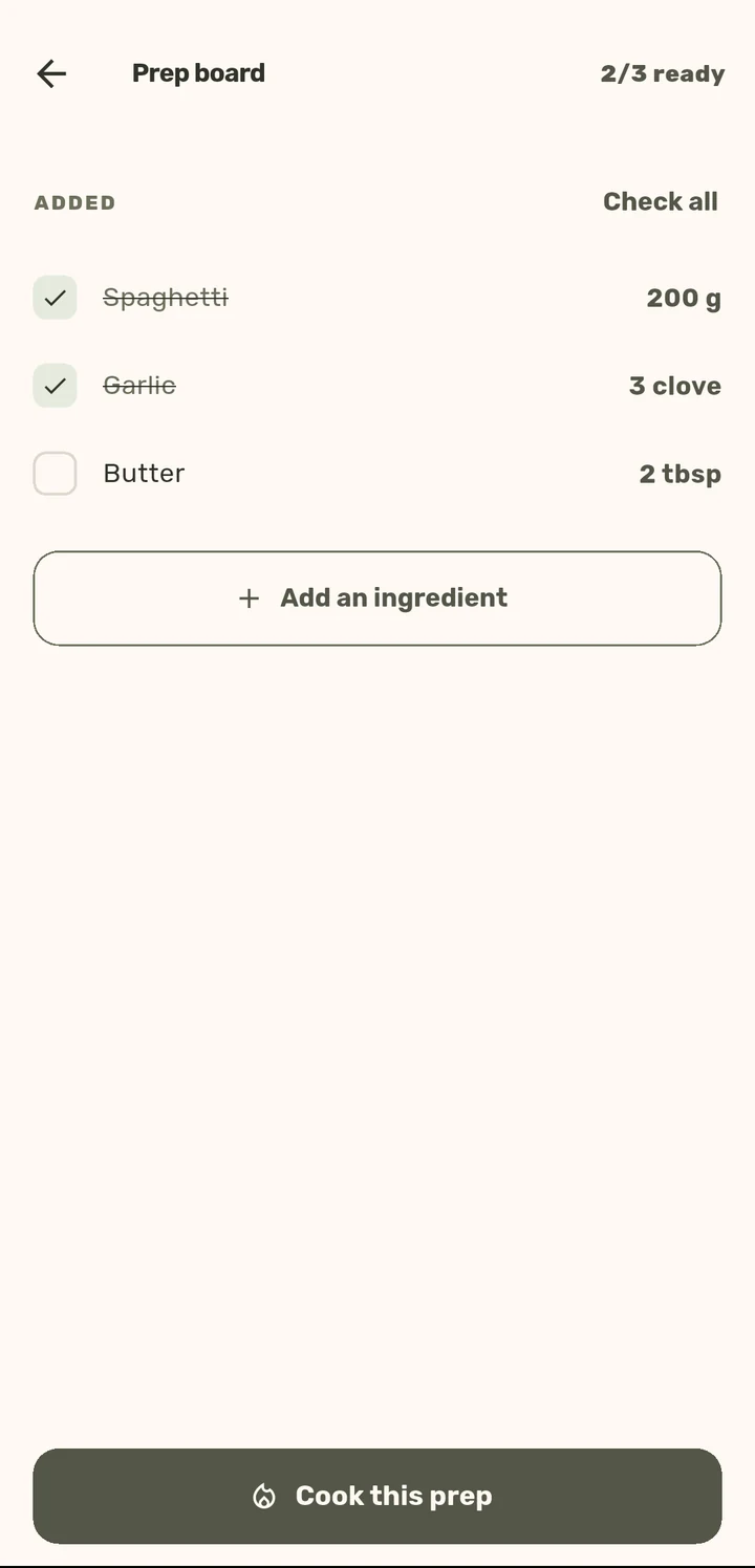 Prep board in the ChopCue app