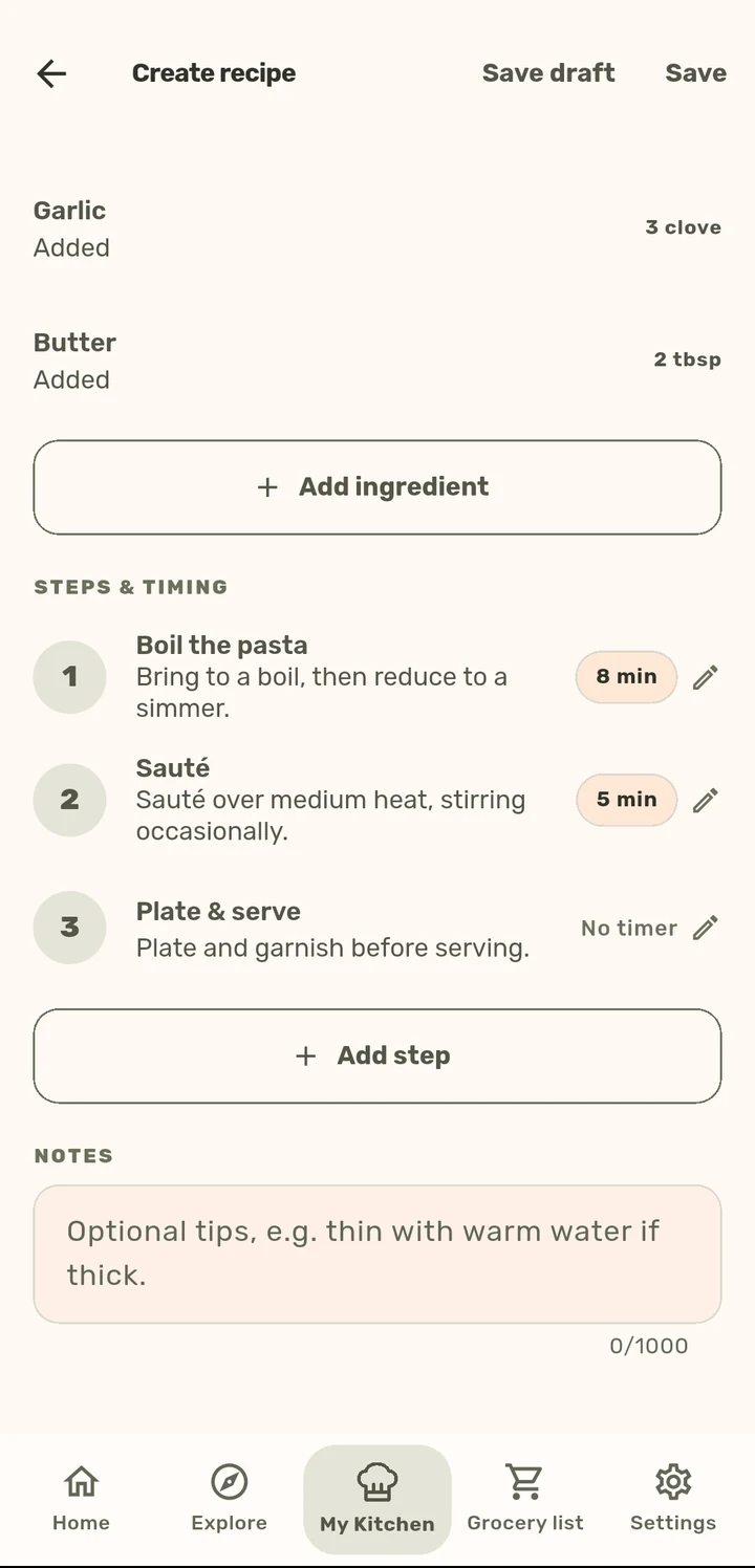 Recipe editor in the ChopCue app